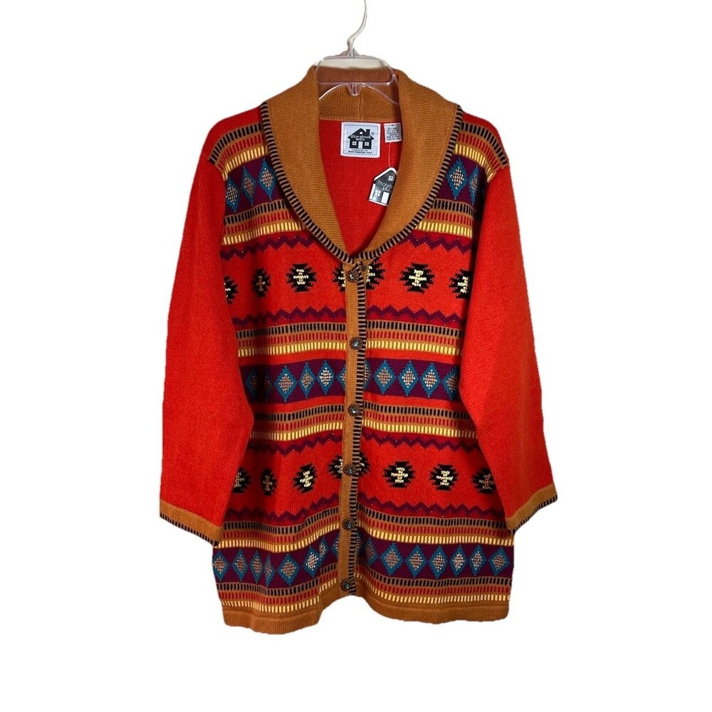 Storybook Knits Size 1X Embroidered Beaded Southwestern Style Cardigan Sweater